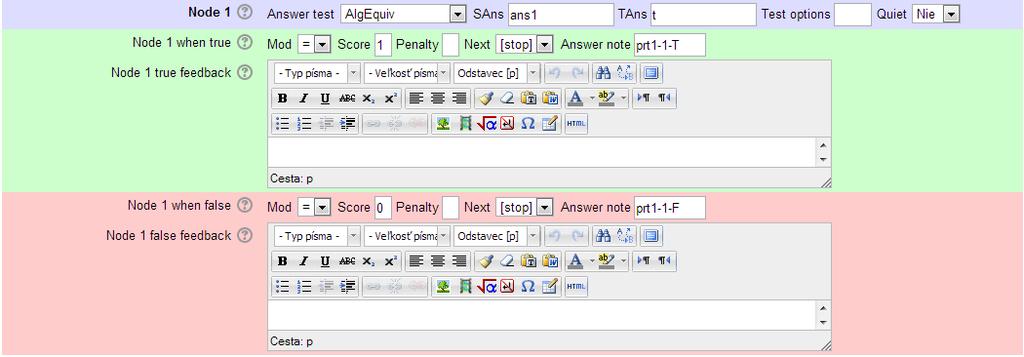zobrazí pri kliknutí na Vyplniť správne odpovede : Definovanie časti Node1: