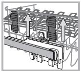 Ρύθμιση του ύψους του επάνω καλαθιού Προκειμένου να διευκολύνετε την τακτοποίηση των πιατικών, μπορείτε να μετακινήσετε το πάνω καλάθι σε υψηλότερη ή χαμηλότερη θέση.