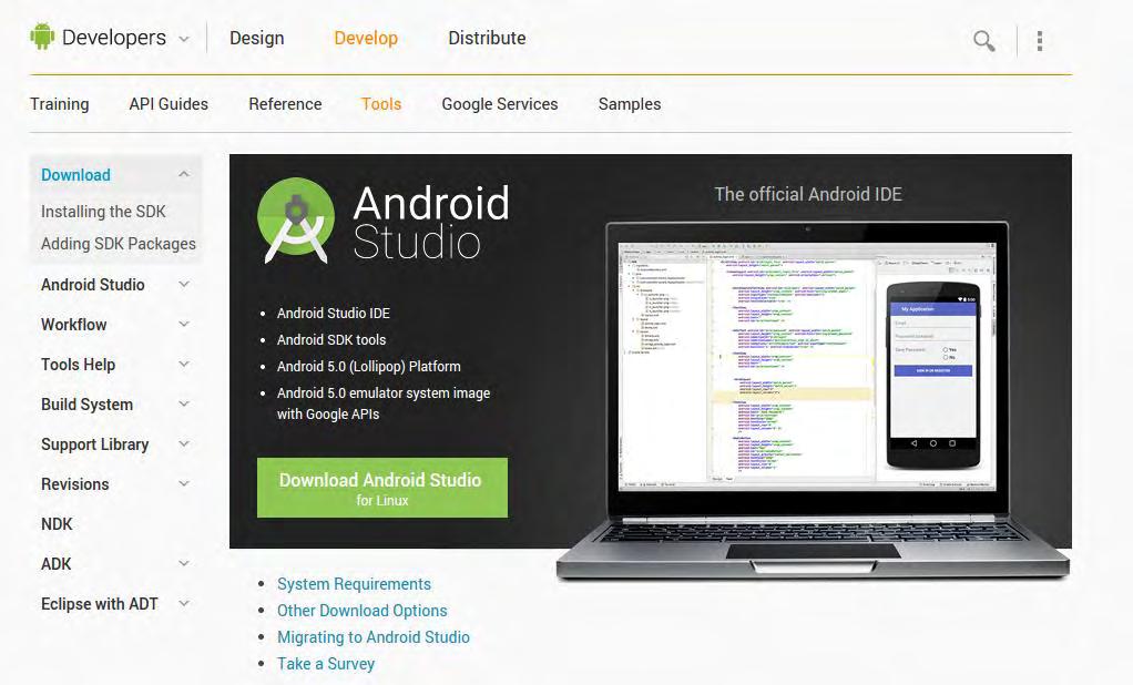 3.2 Εγκατάσταση του Android Studio 3.2.1 Λήψη του Android Studio Το βασικό εργαλείο που θα χρησιμοποιήσουμε για την ανάπτυξη της εφαρμογής είναι το Android Studio.