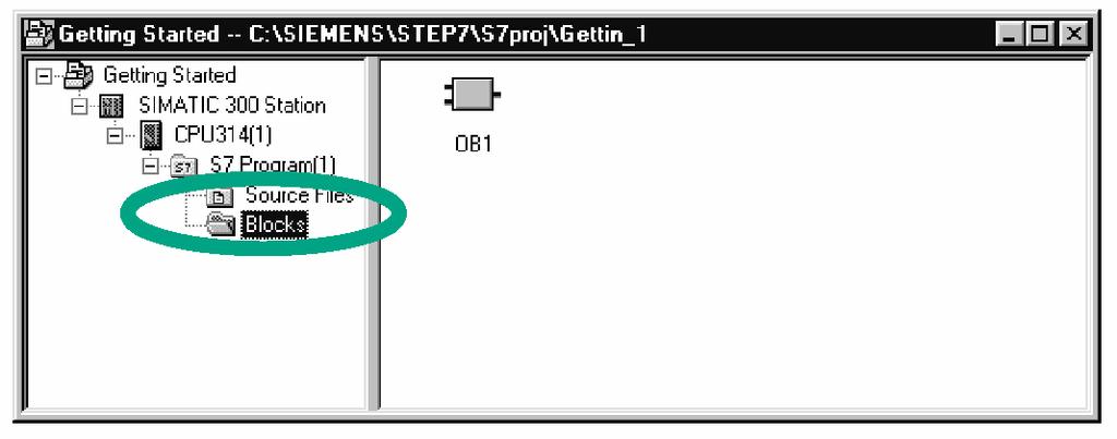 Δημιουργία Νέου Μπλοκ Έχοντας ανοιγμένη την δομή του project μας στο SIMATIC MANAGER επιλέγουμε το αντικείμενο Blocks στο αριστερό τμήμα του παραθύρου (αριστερό κλικ) κατόπιν κάνουμε