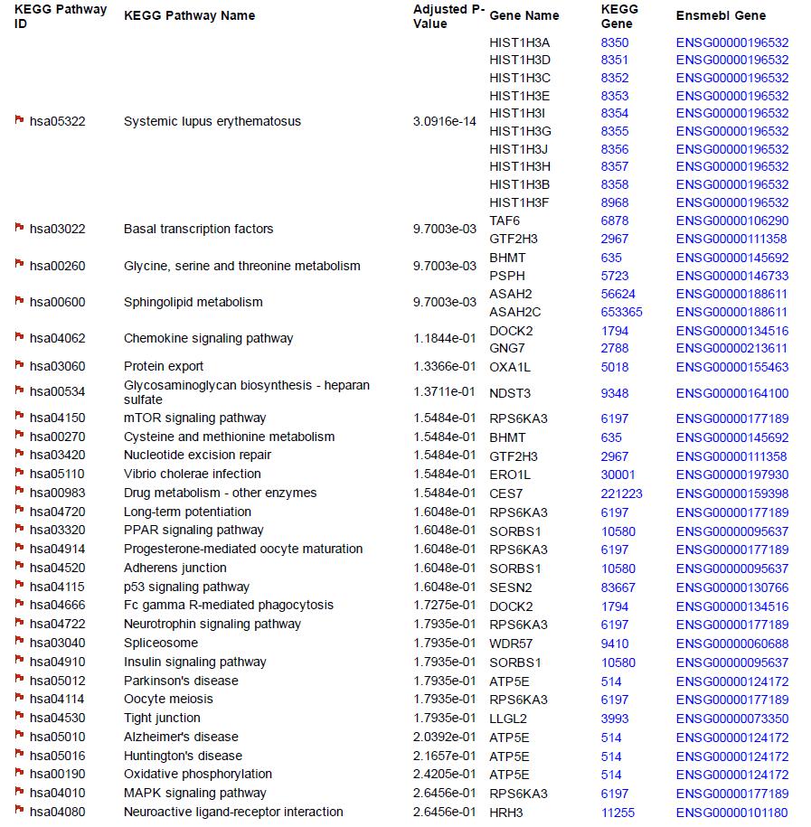 Εικόνα 28:Τα 29 βιοχημικά μονοπάτια Kegg για τα 41 γονίδια.