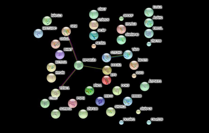 Εικόνα 30:Δίκτυο αλληλεπιδράσεων των 39 γονιδίων (από τα 61) που αναγνωρίστηκαν από τη βάση STRING. 4.