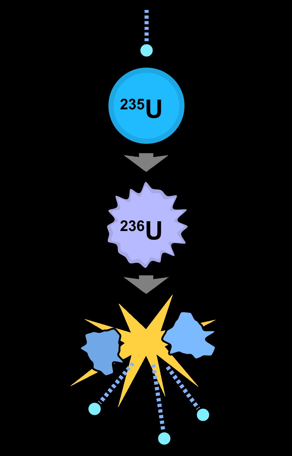 B. Golli, Izbrana poglavja iz Atomov, molekul, jeder 25. maj 2015, 55 stanju, ki nato naprej razpade v dve srednje težki jedri in na dva ali tri nevtrone. n + 235 U 236 U X + Y + 2, 3 n.