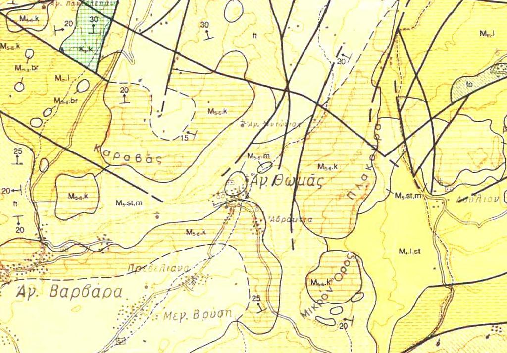 Εικόνα 4.6: Απόσπασμα γεωλογικού χάρτη της περιοχής ενδιαφέροντος ( Ι.Γ.Μ.Ε, 1992) Ανώτερο Μειόκαινο: Σχηματισμός Αγ.