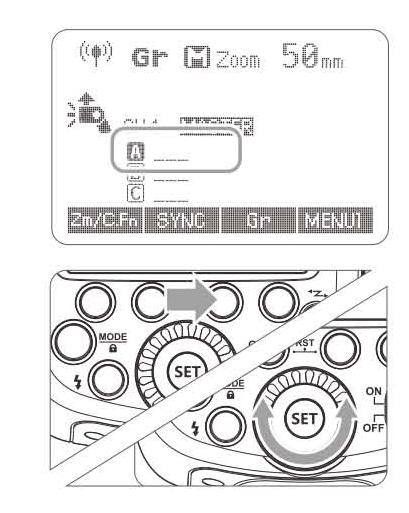 Όταν εμφανίζετε η ένδειξη <MENU1>, πατήστε το κουμπί λειτουργιών 3 <Gr> και περιστρέψτε τον επιλογέα για να επιλέξετε group.