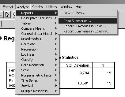 Analyze Reports Case Summaries 11 X Y Y 12 Case Summaries a 1 2 3 4 5 6 7 8 9 10 11 12 13 14 15 Total a. N Limited to first 100 cases.