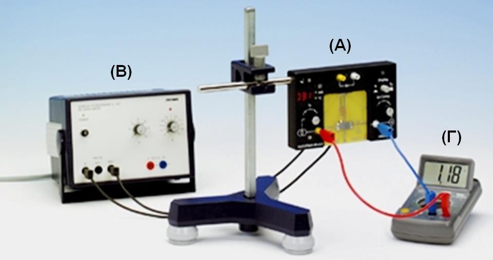 (Γ) Ψηφιακό πολύμετρo που παρεμβάλλεται παράλληλα με την αντίσταση του Ge για τη μέτρηση της τάσης. Σχήμα 7. Η πειραματική διάταξη μέτρησης της αγωγιμότητας του Ge ως συνάρτηση της θερμοκρασίας.