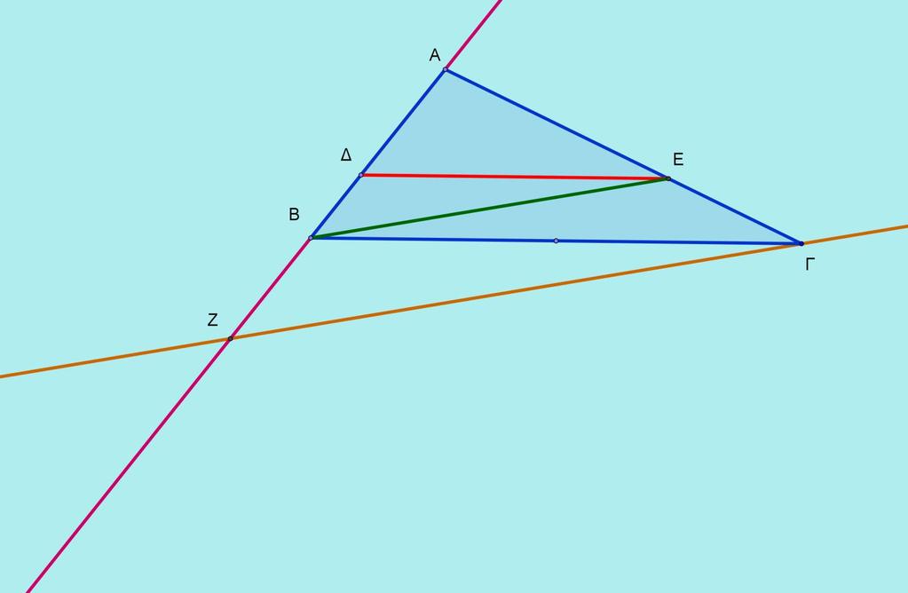 2. Σε τρίγωνο ΑΒΓ φέρνουμε παράλληλη της ΒΓ που τέμνει την ΑΒ στο Δ και την ΑΓ στο Ε.