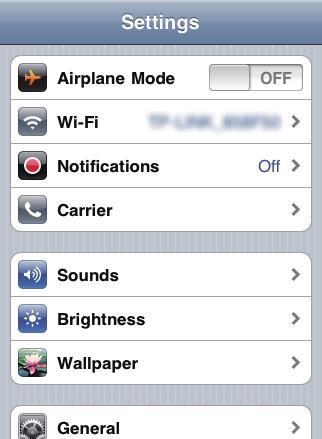 1 Στο ipod touch/iphone/ipad, επιλέξτε Settings -> Wi-Fi (Ρυθμίσεις -> Wi-Fi).
