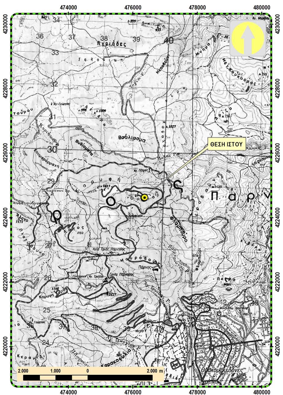 Χάρτης 2.3.1: Θέση ιστών. (απόσπασμα σύνθεσης τοπογραφικών διαγραμμάτων Φ.