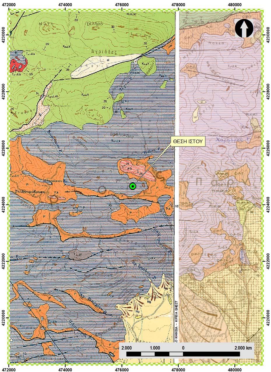 Σχήμα 8.4.1 : Απόσπασμα γεωλογικών χαρτών Ελλάδος κλ. 1:50.000 Ι.