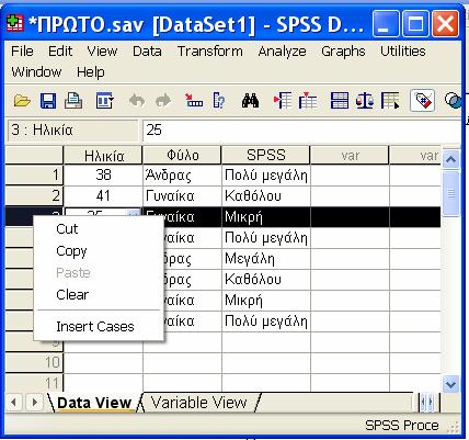 ιορθώσεις / διαγραφή case / διαγραφή µεταβλητής 19 ιαγραφή ατόµου No. 3: Επιλογή ολόκληρης γραµµής 3.