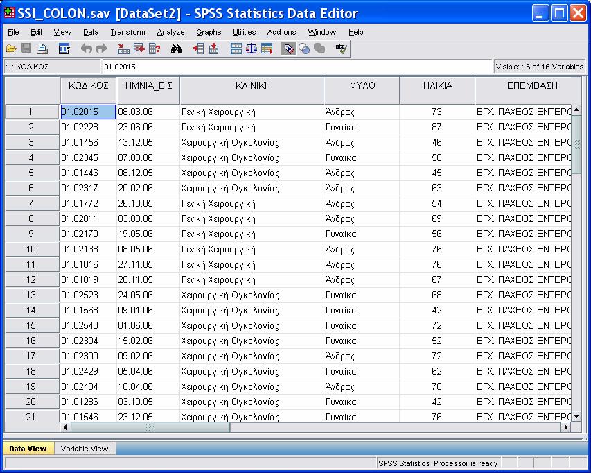 Παράθυρα Εργασίας SPSS Data Editor Data View Variable View Καταχώρηση, τροποποίηση, εµφάνιση δεδοµένων. Output Εµφάνιση Αποτελεσµάτων.