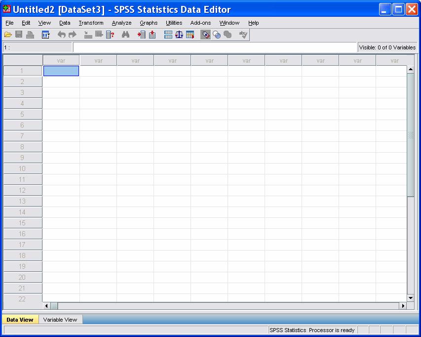 Data Editor Data View (οθόνηδεδοµένων) ΒασικόςΚανόνας Καταχώρησης εδοµένων: Κάθε στήλη αντιστοιχεί σε µία µεταβλητή, Κάθε γραµµή αντιστοιχεί στις απαντήσεις ενός ατόµου (σε ένα ερωτηµατολόγιο).