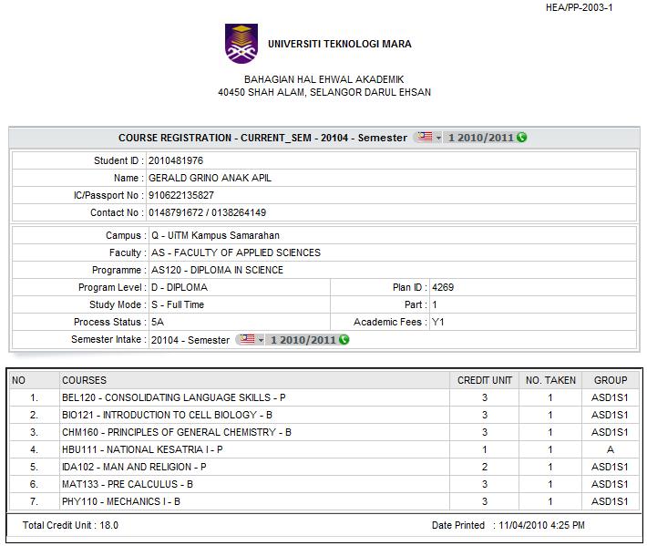 SISTEM MAKLUMAT PELAJAR BERSEPADU Klik OK Gambarajah 7 7. Klik OK untuk pengesahan. Klik OK Gambarajah 8 8. Klik OK. Kursus yang dipilih telah berjaya didaftarkan.