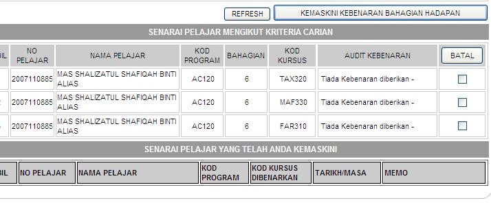 Lihat paparan di bawah :- Masukkan Memo Klik BATAL Klik Refresh Gambarajah 1.7 18. Lihat gambarajah di bawah :- Klik pada kotak checkbox Klik OK Gambarajah 1.