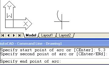 Comenzi de desenare - ARC Este opţiunea implicită Se va introduce al doilea punct (intermediar) care aparţine arcului prin una din