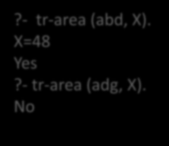 tr-area (X, A) :- tr-dim (X, Y1, Y2), A is