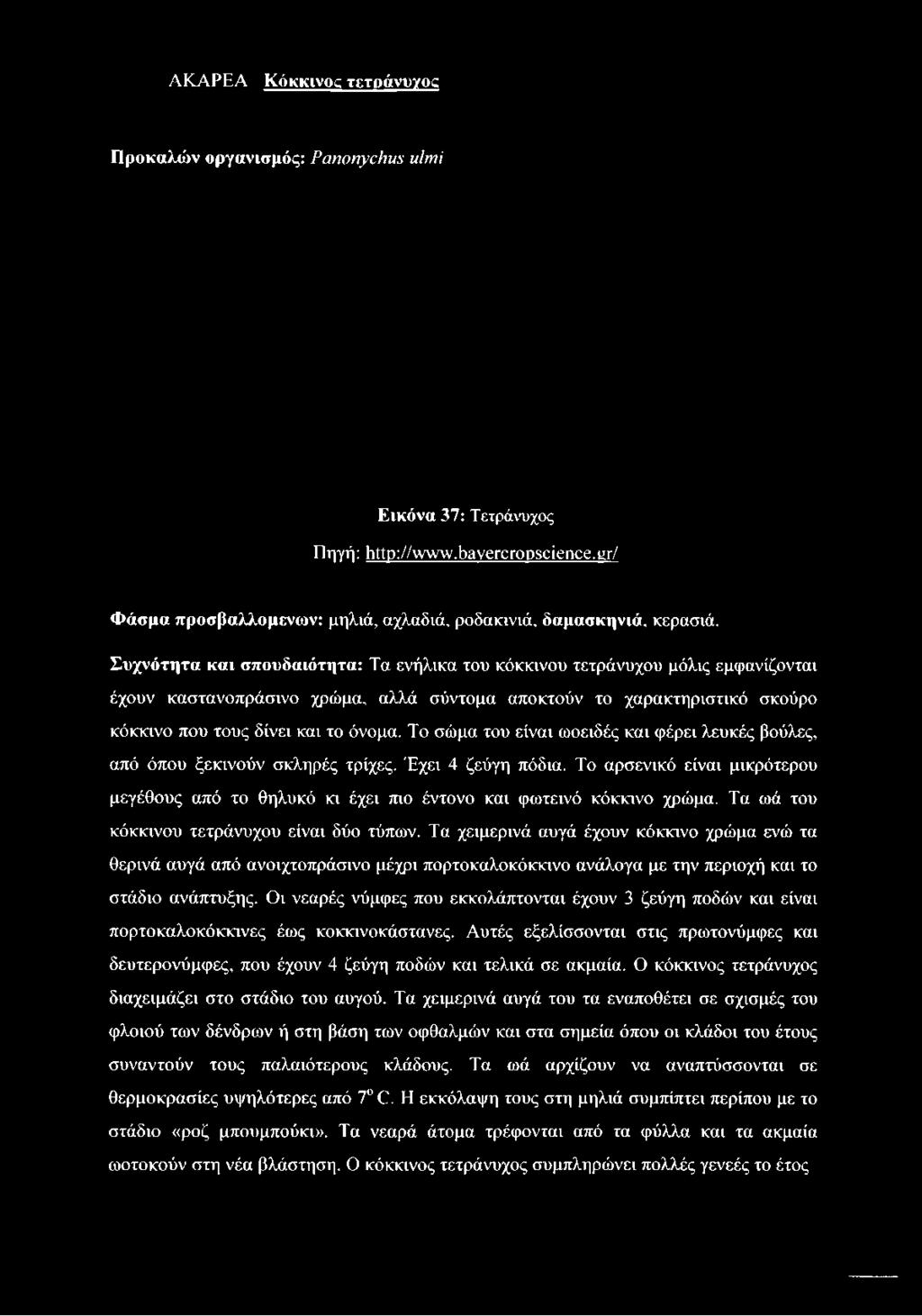 Το σώμα του είναι ωοειδές και φέρει λευκές βούλες, από όπου ξεκινούν σκληρές τρίχες. Έχει 4 ζεύγη πόδια.