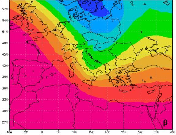 α) την επιχειρησιακή ανάλυση του ECMWF και β) από την προσομοίωση του WRF κατά την