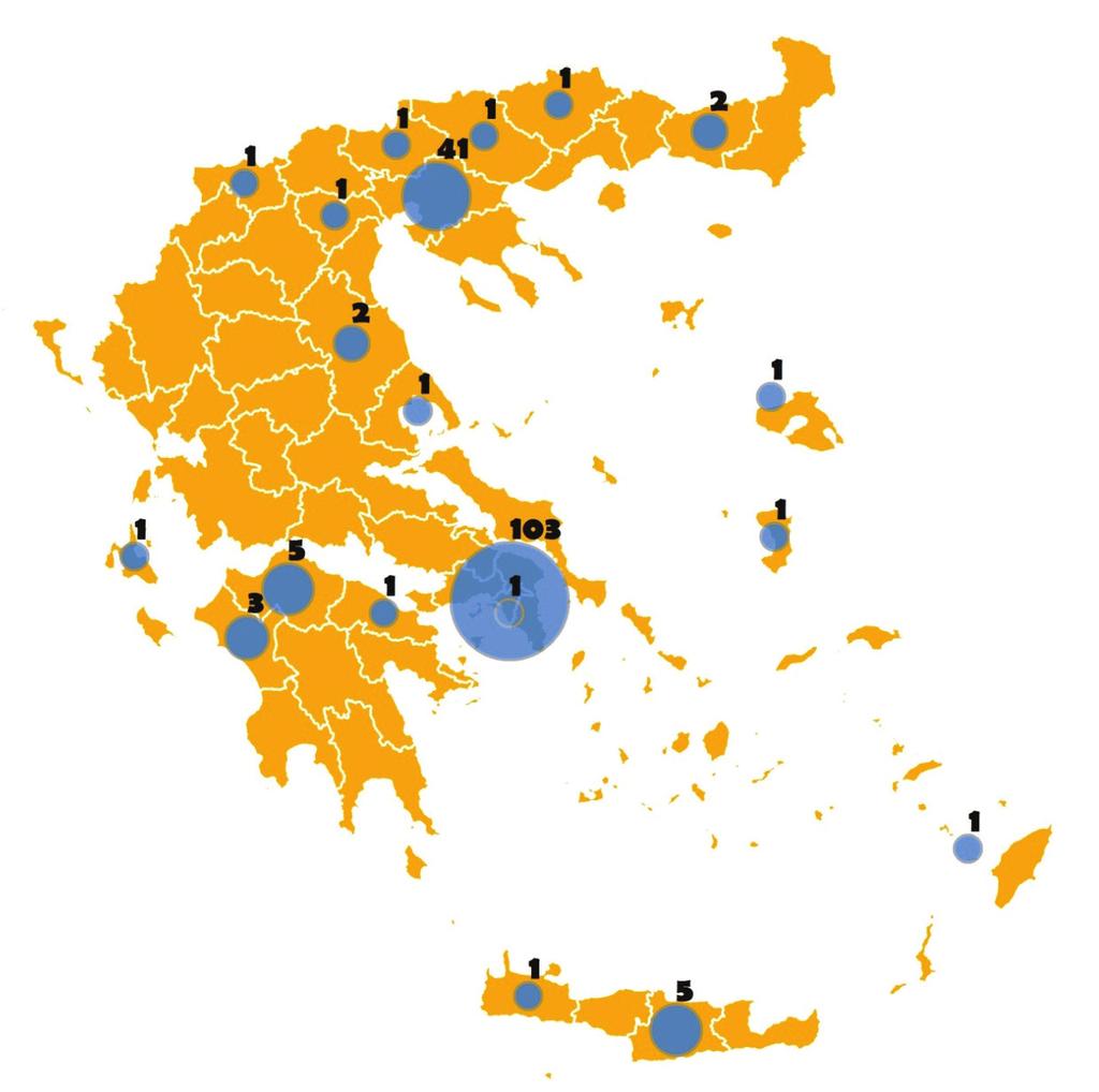 A. Γενική Εικόνα: Αριθμός καταγεγραμμένων ΜΚΟ στην Ελλάδα 15 Γεωγραφική Κατανομή: Η μελέτη της γεωγραφικής κατανομής των ΜΚΟ επιτρέπει την αναζήτηση χωρικών ιδιαιτεροτήτων ενώ παράλληλα είναι