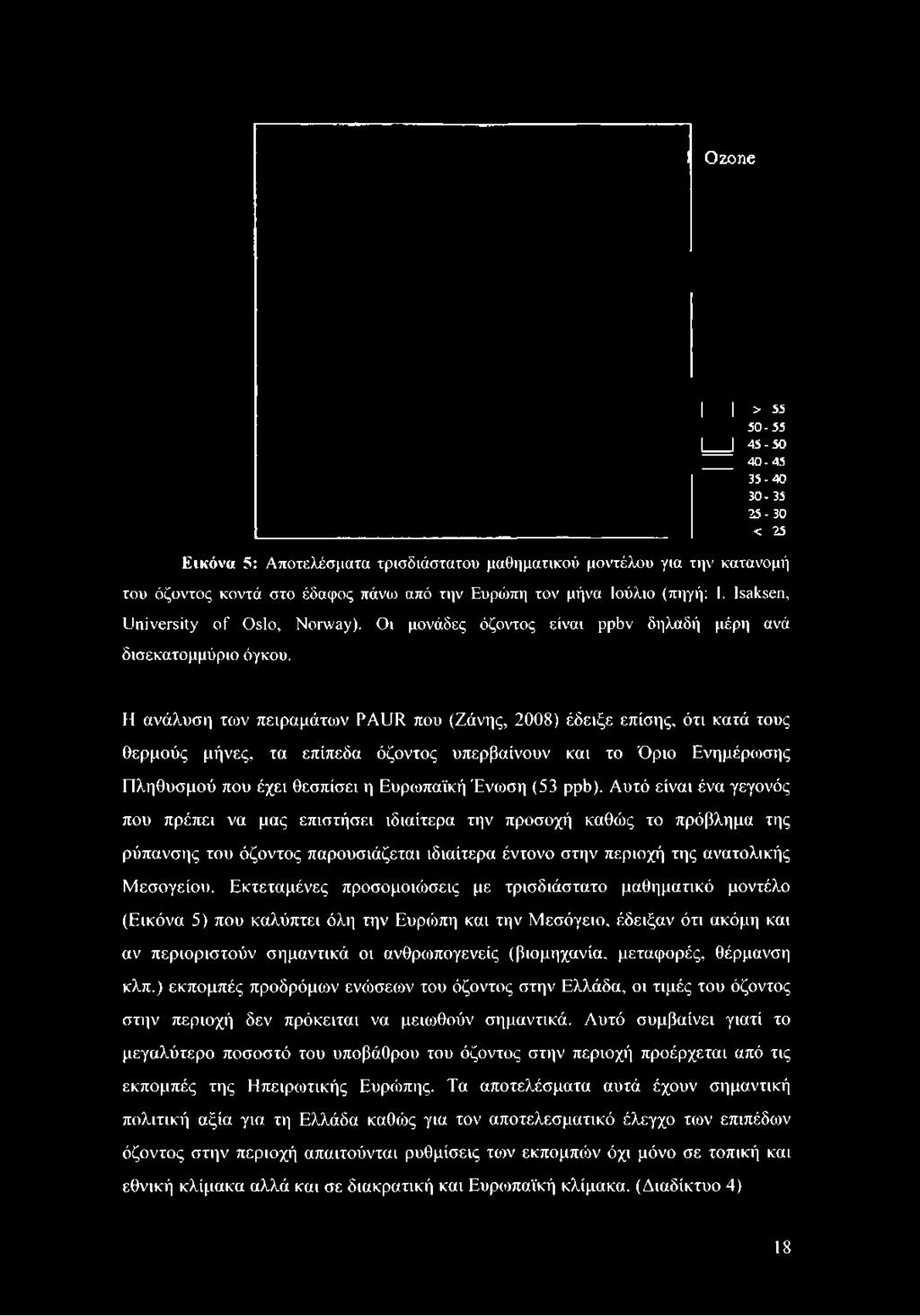 Η ανάλυση των πειραμάτων PAUR που (Ζάνης, 2008) έδειξε επίσης, ότι κατά τους θερμούς μήνες, τα επίπεδα όζοντος υπερβαίνουν και το Όριο Ενημέρωσης Πληθυσμού που έχει θεσπίσει η Ευρωπαϊκή Ένωση (53