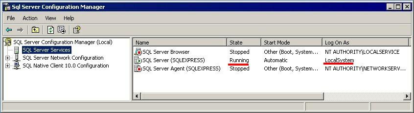 ÅðéëÝîôå: : «SQL Server Network Configuration» > «Protocols for SQLEXPRESS».