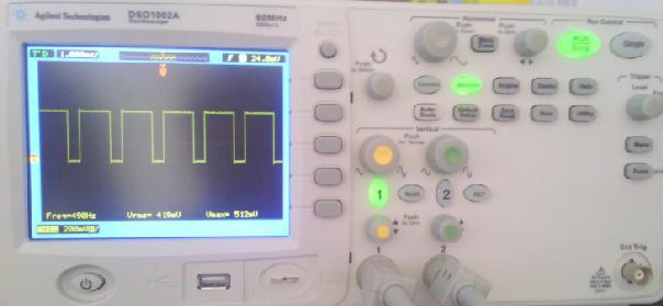 Сл. 44 PWM сигнал прикажан на осцилоскоп со фактор на исполнетост 50%