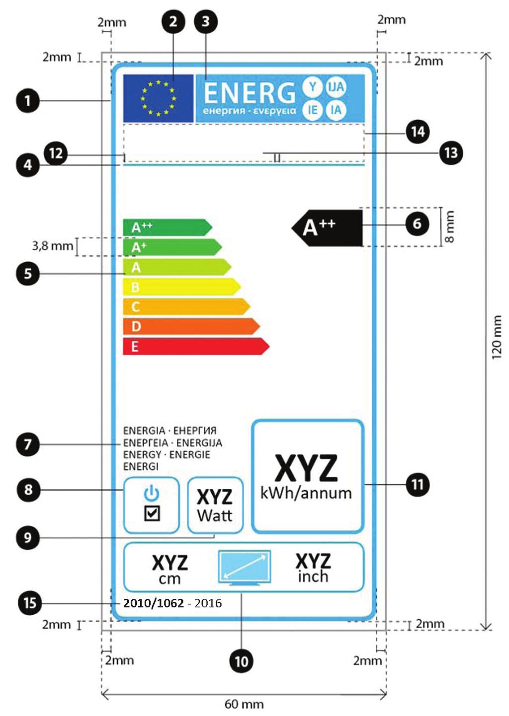 L 314/76 EL Επίσημη Εφημερίδα της Ευρωπαϊκής Ένωσης 30.11.2010 5. Το σχέδιο της ετικέτας είναι το εξής: Όπου ισχύουν τα εξής: α) Η ετικέτα έχει ελάχιστο πλάτος 60 mm και ελάχιστο ύψος 120 mm.