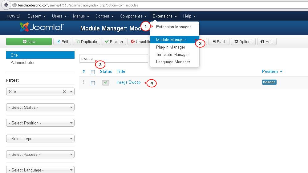 Πως δουλει ενα module slider Στο Joomla το admin panel σας, πηγαίνετε στο Επεκτάσεις