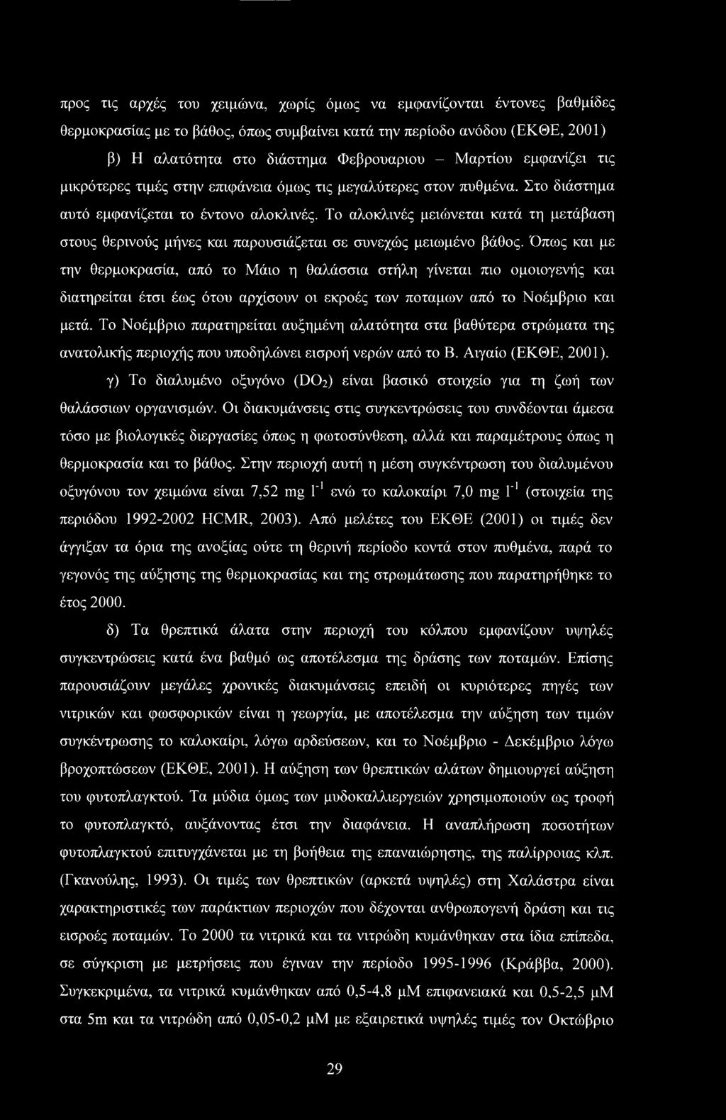 Το αλοκλινές μειώνεται κατά τη μετάβαση στους θερινούς μήνες και παρουσιάζεται σε συνεχώς μειωμένο βάθος.