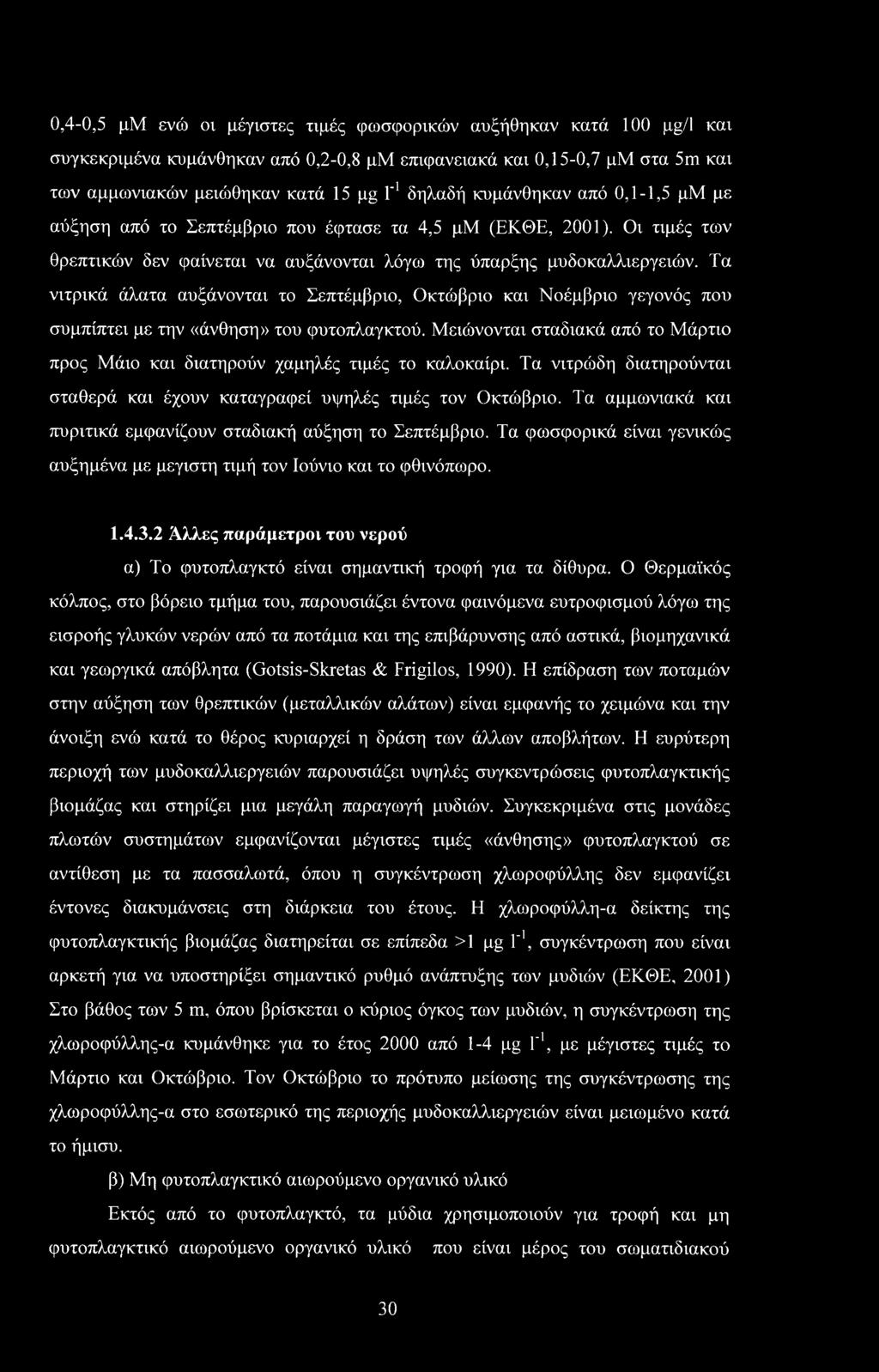 Τα νιτρικά άλατα αυξάνονται το Σεπτέμβριο, Οκτώβριο και Νοέμβριο γεγονός που συμπίπτει με την «άνθηση» του φυτοπλαγκτού.