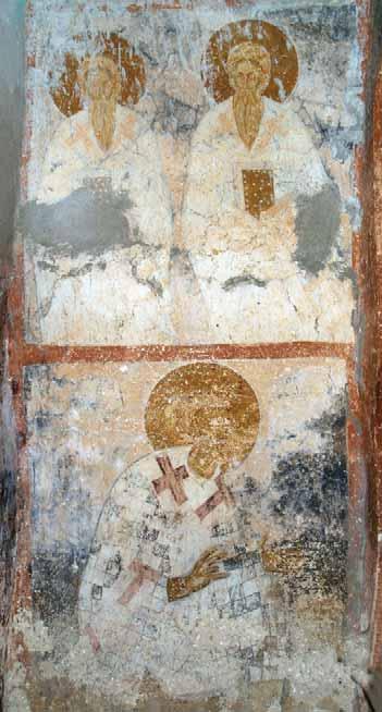 Virgin Orans, lunette over the western entrance doors часне трпезе, били приказани са истоветним гестовима благослова, без литургијских свитака у рукама.