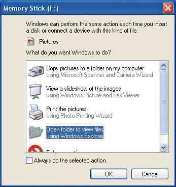 Αντιγραφή εικόνων σε υπολογιστή χωρίς το "Picture Motion Browser" 3 Κάντε κλικ στο [Open folder to view files] t [OK] (Μόνο για Windows XP), καθώς η οθόνη του