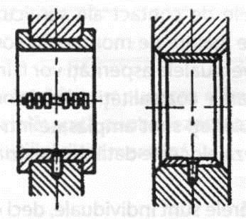 Fig. 3.17. Soluţii de blocare a cuzinetului din două bucăţi Ştifturile se montează prin presare în locaşuri, aplicând lovituri cu ajutorul unui ciocan confecţionat din lemn. 3. La asamblarea lagărelor din două bucăţi, trebuie acordată atenţie asigurării jocului dintre fus şi cuzinet, dar şi concentricităţii celor două jumătăţi de cuzinet.