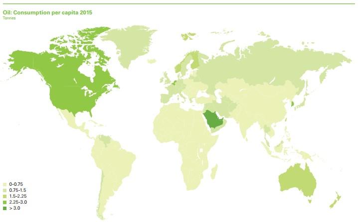 Γράφημα 4 : Επίπεδα παγκόσμιας κατανάλωσης πετρελαίου το 215 (Πηγή: http://www. bp. com BP Statistical Review 216).
