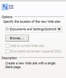 2. Από το παράθυρο που θα εµφανιστεί, επιλέξτε τον τύπο του website που ταιριάζει περισσότερο στις ανάγκες σας. Απλές επιλογές είναι οι One Page Web Site, Empty Web Site και Personal Web Site.