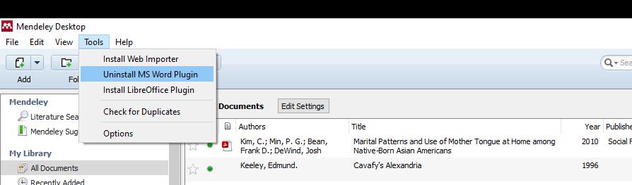 0. Εγκατάσταση του Plug-in Αρχικά χρειάζεται να εγκαταστήσεις το Citation Plugin μέσα από το μενού των Εργαλείων στην επιφάνεια εργασίας του Mendeley.