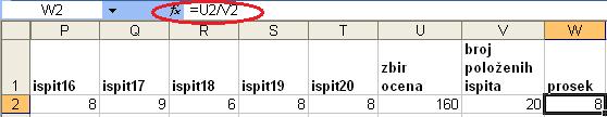 Prosečna ocena studenta se računa kao količnik zbira ocena i broja ocena, odnosno broja položenih ispita.