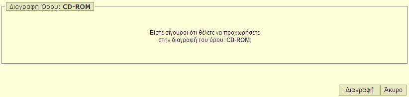 o Διαγραφή μιας υπάρχουσας σχέσης πλατύτερου όρου Η λειτουργία αυτή είναι επιτρεπτή από το σύστημα μόνο στην περίπτωση που ο όρος διαθέτει παραπάνω από μία σχέσεις πλατύτερου όρου Με πάτημα του