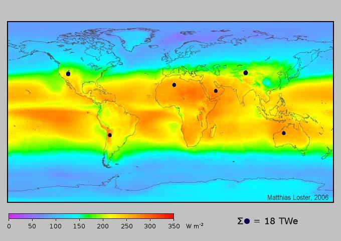 Ηλιακή ενέργεια Map of global solar energy resources. The colours show the average available solarenergyonthesurface.