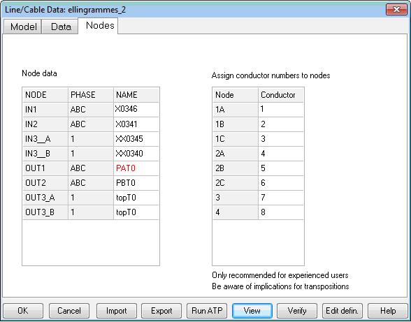 Σχ. 6.5: Καρτέλα Nodes για την κωδικοποίηση των καλωδίων στη γραμμή μεταφοράς [12] Στην εργασία έγινε χρήση 40 αρχείων LCC, μήκους 100m το καθένα προς εξομοίωση γραμμής μεταφοράς συνολικού μήκους 4km.
