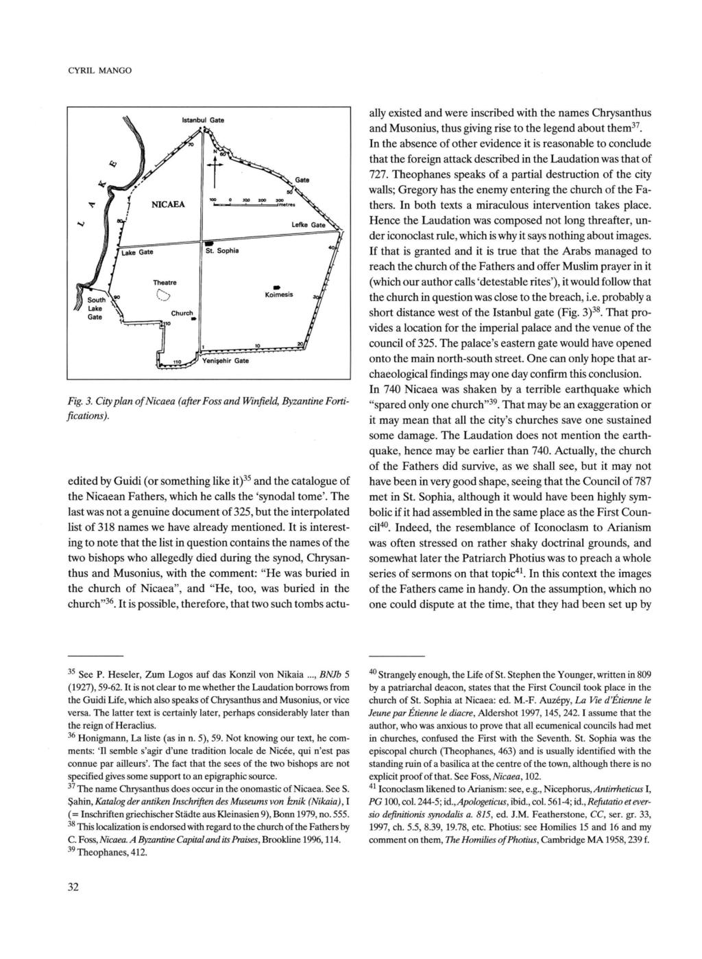 CYRIL MANGO Fig. 3. City plan ofnicaea (after Foss and Winfield, Byzantine Fortifications).