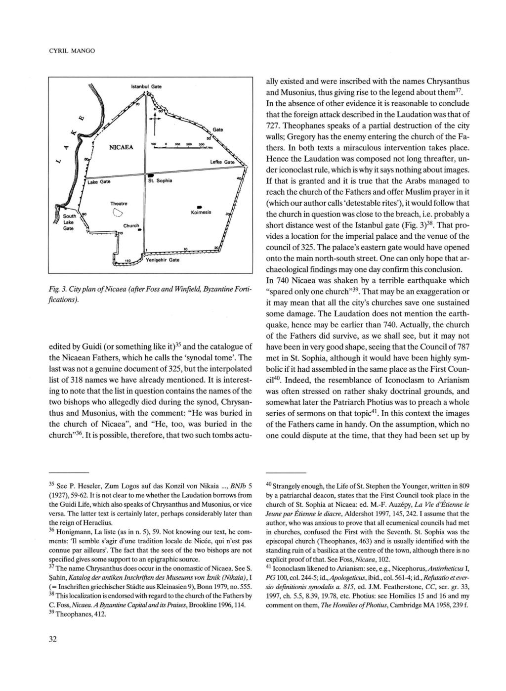 CYRIL MANGO Fig. 3. City plan ofnicaea (after Foss and Winfield, Byzantine Fortifications).