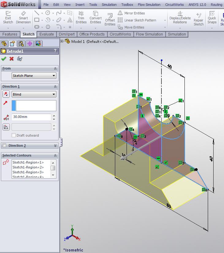 Extrude: Sketch 1 From: sketch plane Direction 1: Blind