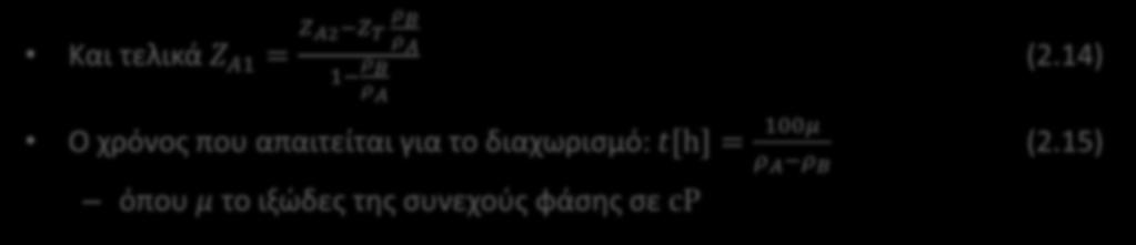 Z B ρ B + Ζ A1 ρ A = Z A2 ρ A (2.12) ή Z A1 = Z A2 Z B ρ B ρ A ή Z A1 = Z A2 Z Τ Ζ A1 ρ B ρ A (2.