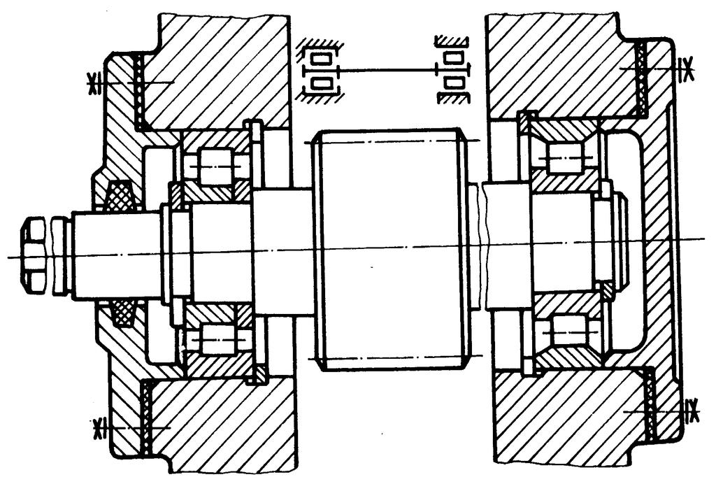 96 Orgne de mşini După schem prezenttă în două vrinte în fig.6.12, b şi c, l fixre xilă rborelui prticipă mbele lgăre, fiecre în câte un sens. Schem din fig.6.12, b, l cre fixre xilă se relizeză dinspre exterior, se recomndă în czul rborilor scurţi, cu deformţii termice neînsemnte, deformţiile de încovoiere le rborilor fiind dmise.