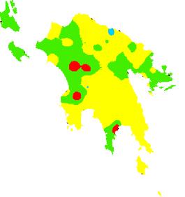 Συντελεστής διασποράς Σχήμα 4 5. Γεωγραφική κατανομή συντελεστή διασποράς βροχόπτωσης Πελοποννήσου, σε διάφορες χρονικές κλίμακες.