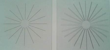 3.5.3. Αστεροειδής κύκλος (Δαμανάκης, εικόνα, 2011) Ο ασθενής με το ένα μάτι σταθερά καλυμμένο, ερωτάται αν είναι όλες οι γραμμές ίδιες ή αν βλέπει κάποιες πιο έντονες, πιο μαύρες και πιο