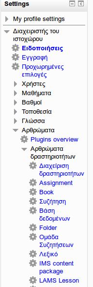 Σην Moodle ζηελ επηινγή Setting Γηαρεηξηζηήο ηνπ Ιζηνρώξνπ - Αξζξώκαηα Αξζξώκαηα